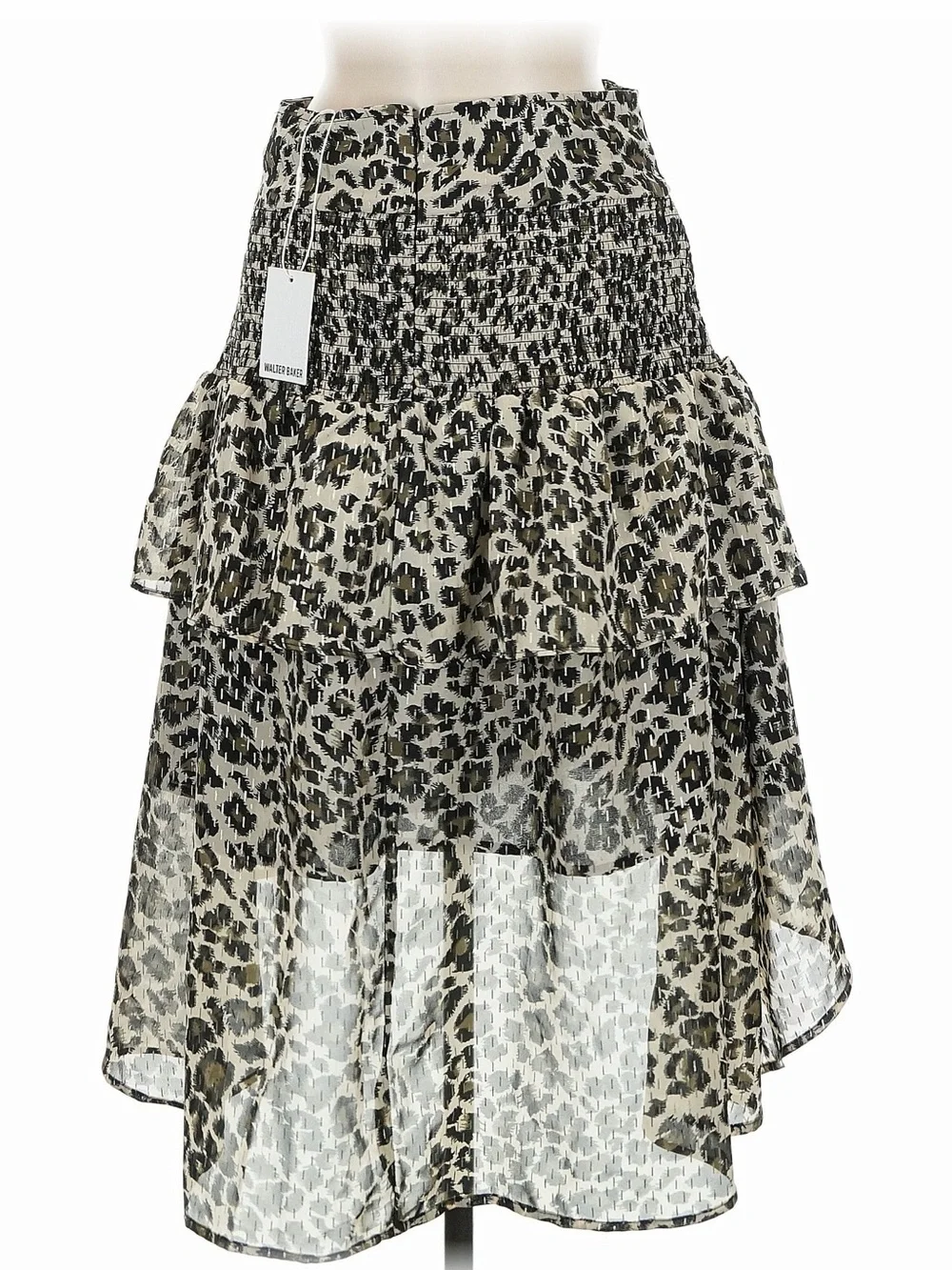 NWT! WALTER BAKER Dusty Olive Metallic Leopard Asymmetric Minty Skirt. Size 6.